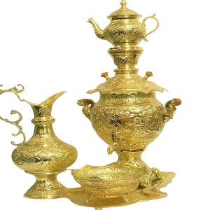 波斯黄铜茶炊 装饰性炭火茶具 花卉图案 4 升