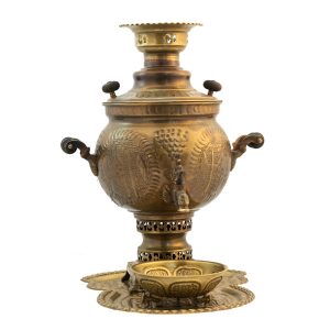 波斯黄铜茶炊 装饰性炭火茶具 花卉图案 6 升