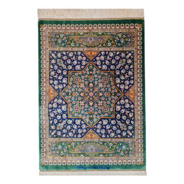 Qom 手工结制波斯丝地毯 密集图案