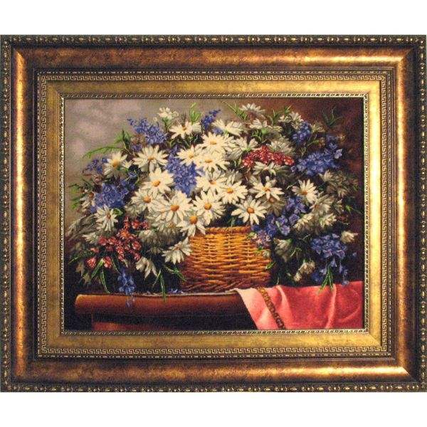 Main image of 手工结制波斯科姆画毯，描绘洋甘菊花