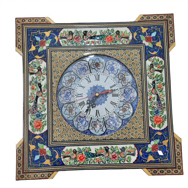 Main image of 手工波斯木质壁挂时钟 – 镶嵌工艺艺术，鸟纹 II