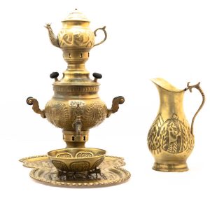 波斯黄铜茶炊 装饰性炭火茶具 花卉图案 2 升