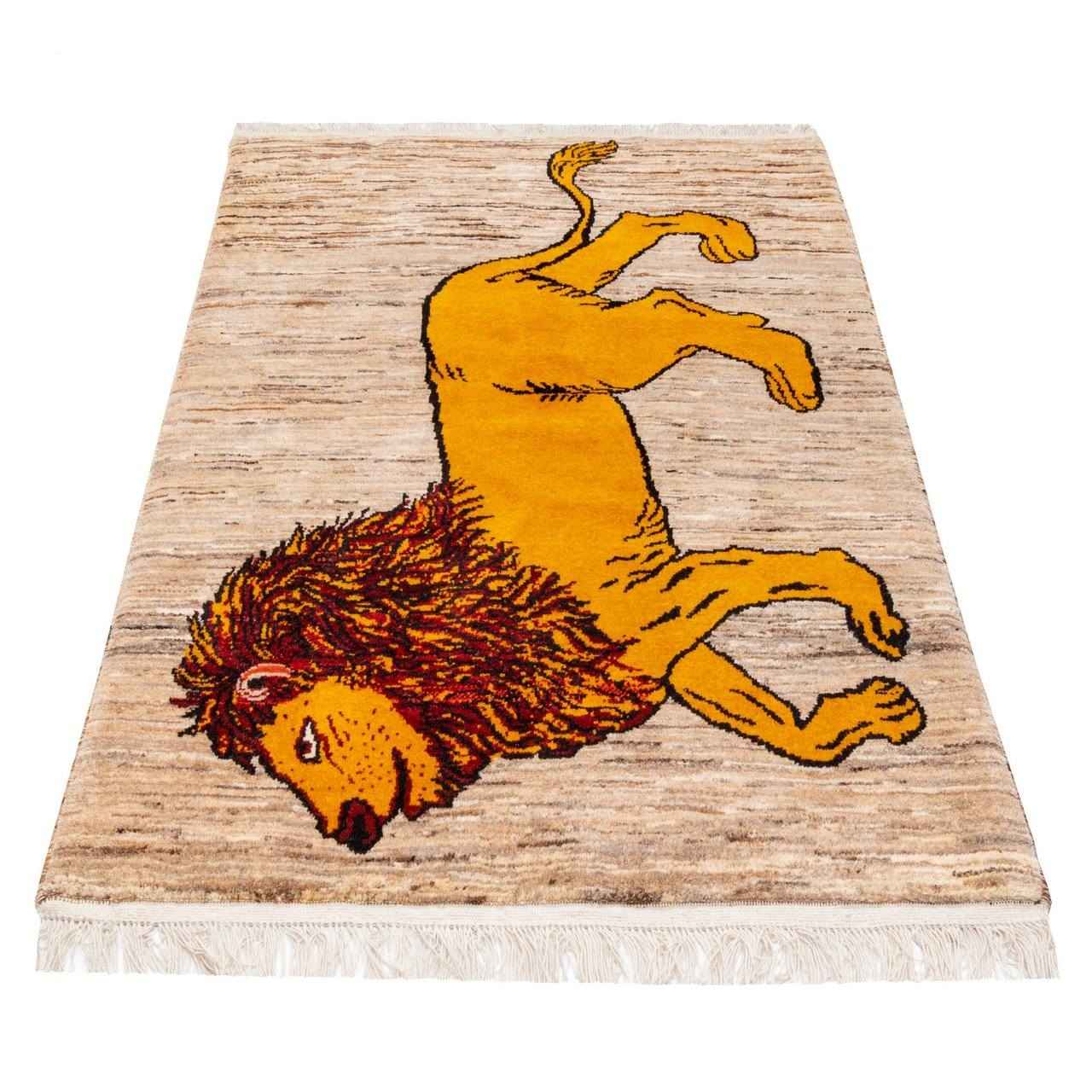 波斯加贝羊毛地毯 手工编织 动物图案 金狮