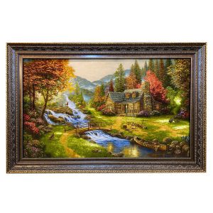 手工结制波斯塔布里兹画毯，描绘乡村风景