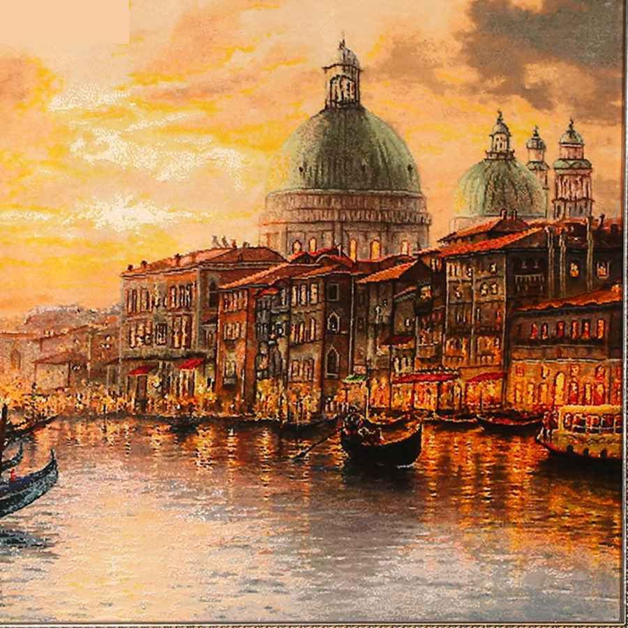 手工结制波斯塔布里兹画毯，描绘维尼斯