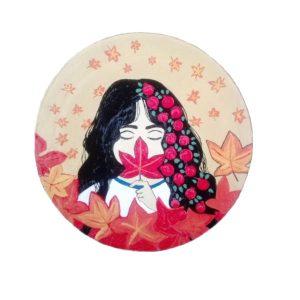 装饰陶瓷盘 手绘 秋日女孩