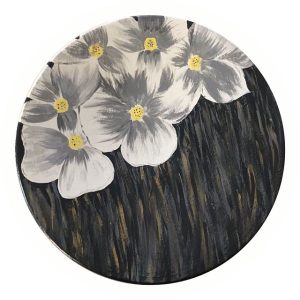 装饰陶瓷盘 手绘 白花与深灰色