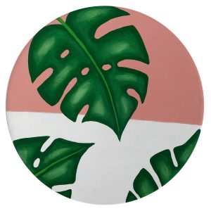 装饰陶瓷盘 手绘 粉色与白色