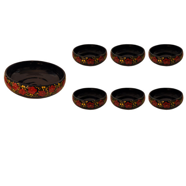 Main image of 手工陶碗 – 适合酸奶、甜点、沙拉及面条 | 金色花卉（7 件套）