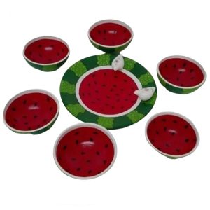 九件套 手工装饰陶碗与盘 款式 Watermelon