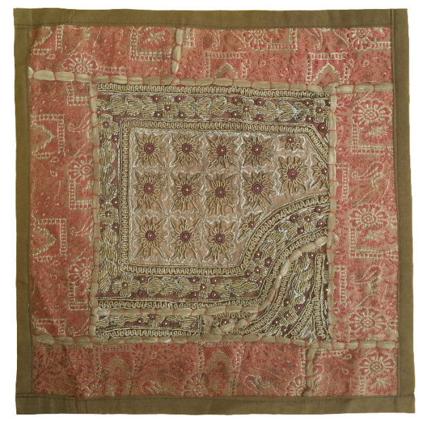 刺绣靠垫套 – 粉色苏扎尼设计 II