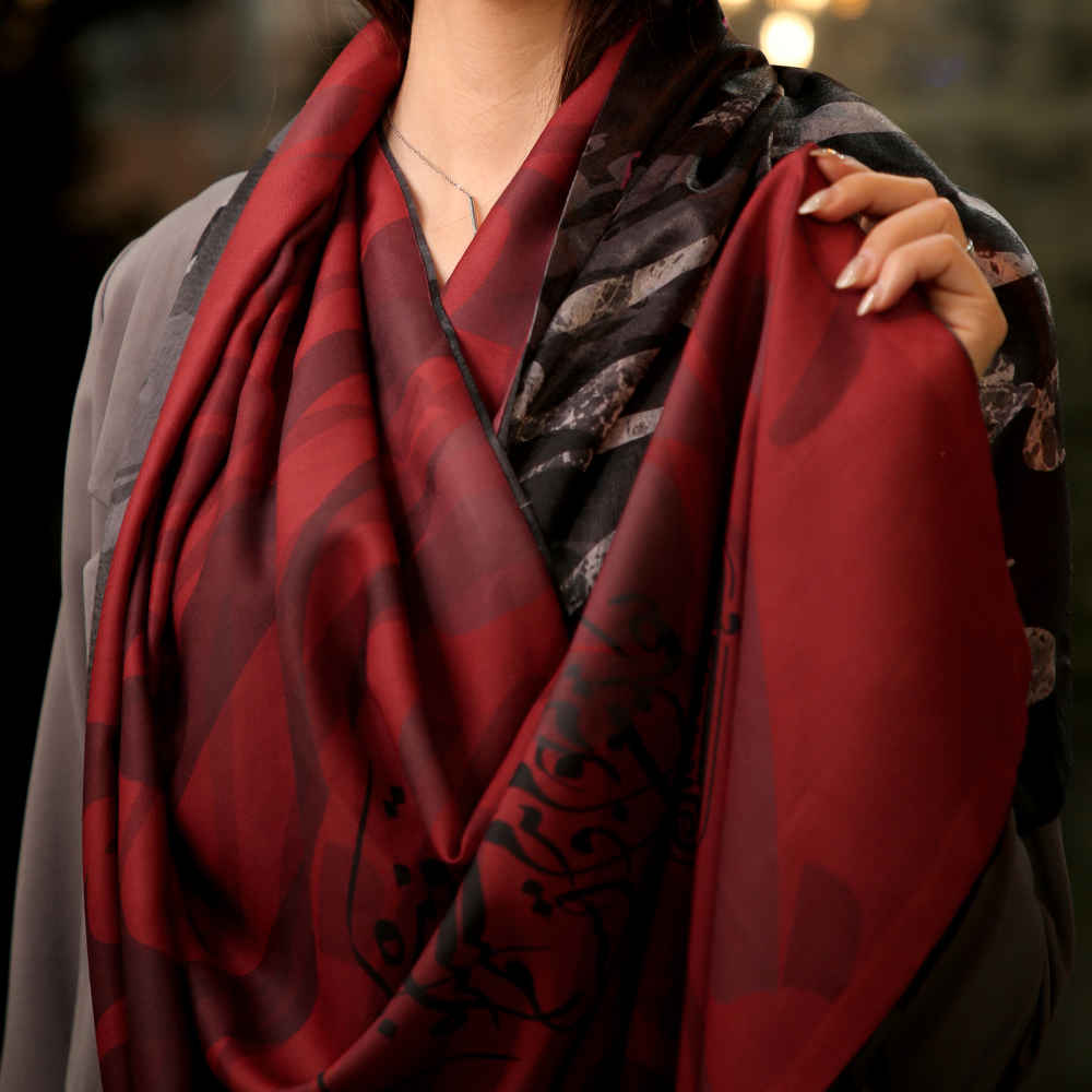 波斯印花丝绸披肩 双面艺术书法 Khatoon