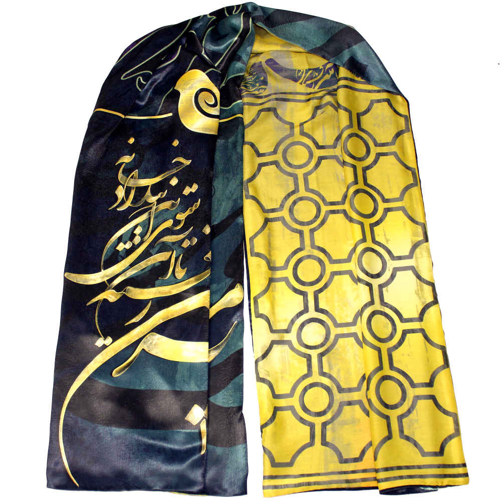 波斯印花丝绸披肩 双面艺术书法 Morghe Amin