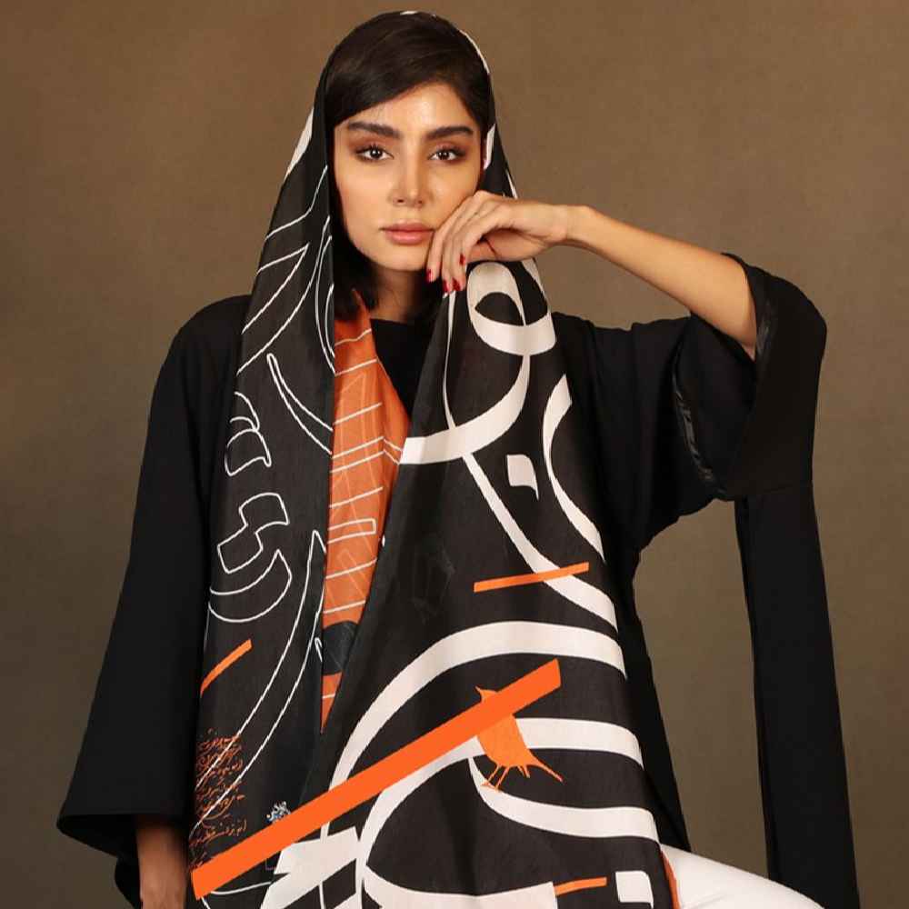 波斯印花丝绸披肩 双面艺术书法 Sher