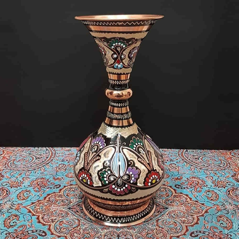装饰性铜花瓶 – 波斯手绘米纳卡里珐琅 Ava