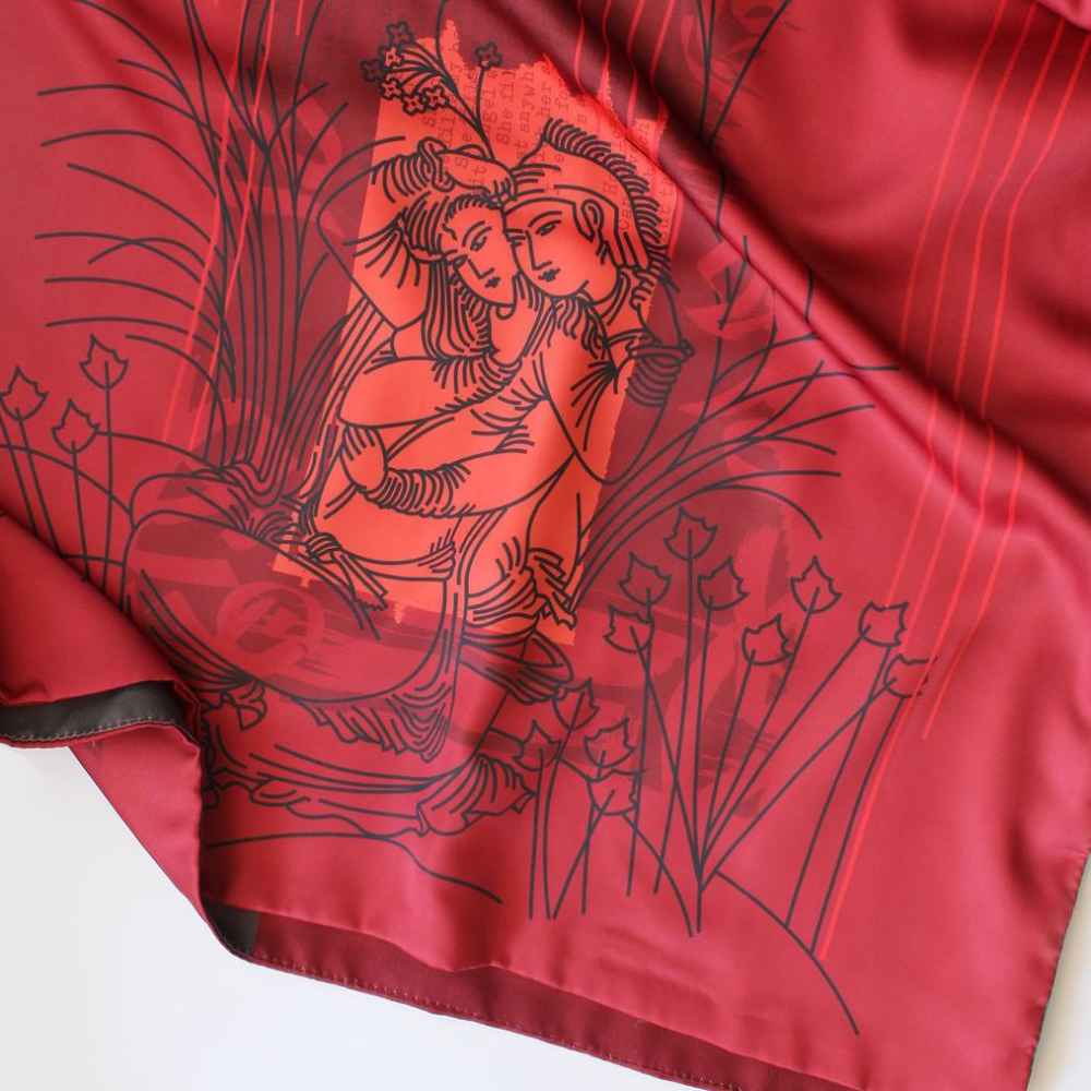 波斯印花丝绸披肩 双面艺术书法 Bitab