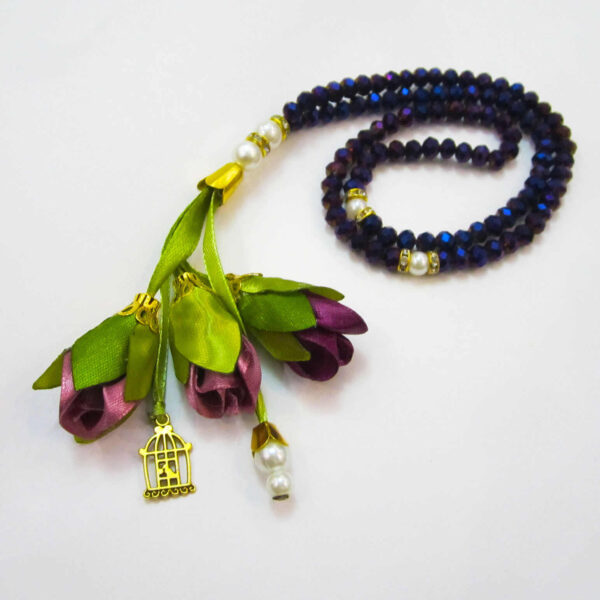 伊斯兰念珠 —— 蓝色美石祈祷珠，花穗装饰 Tasbih