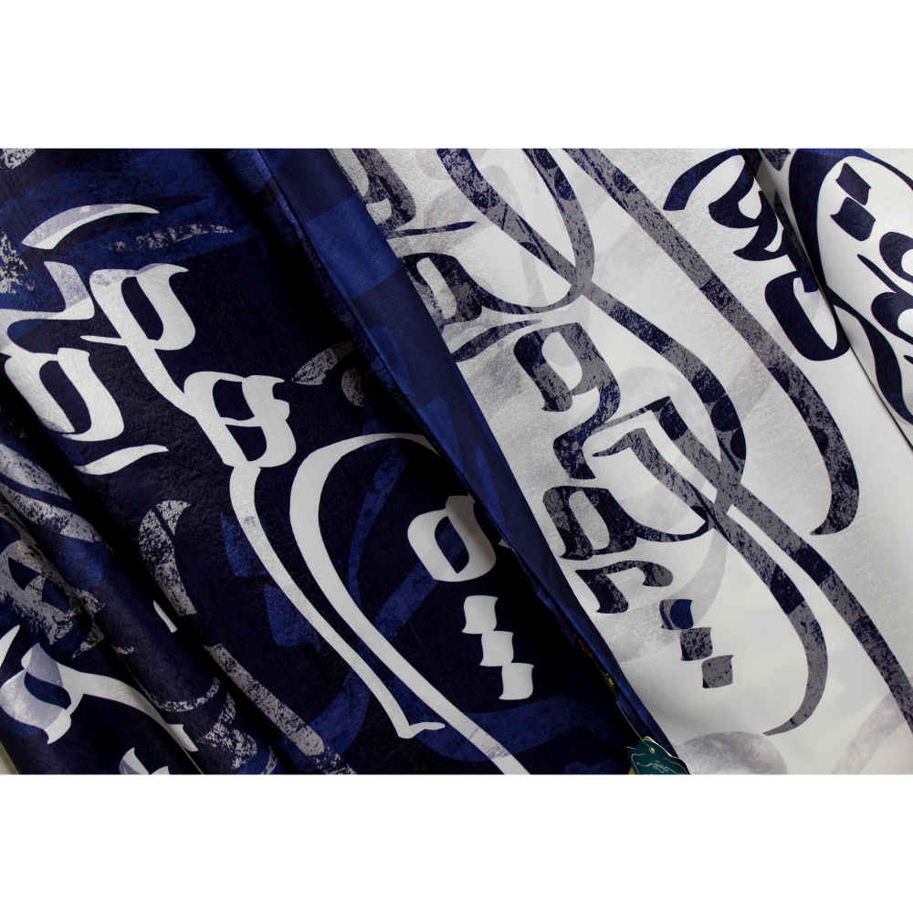 波斯印花丝绸披肩 双面艺术书法 Yar