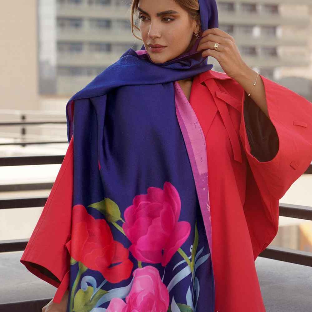 波斯印花丝绸披肩 双面艺术书法 Sarnevesht