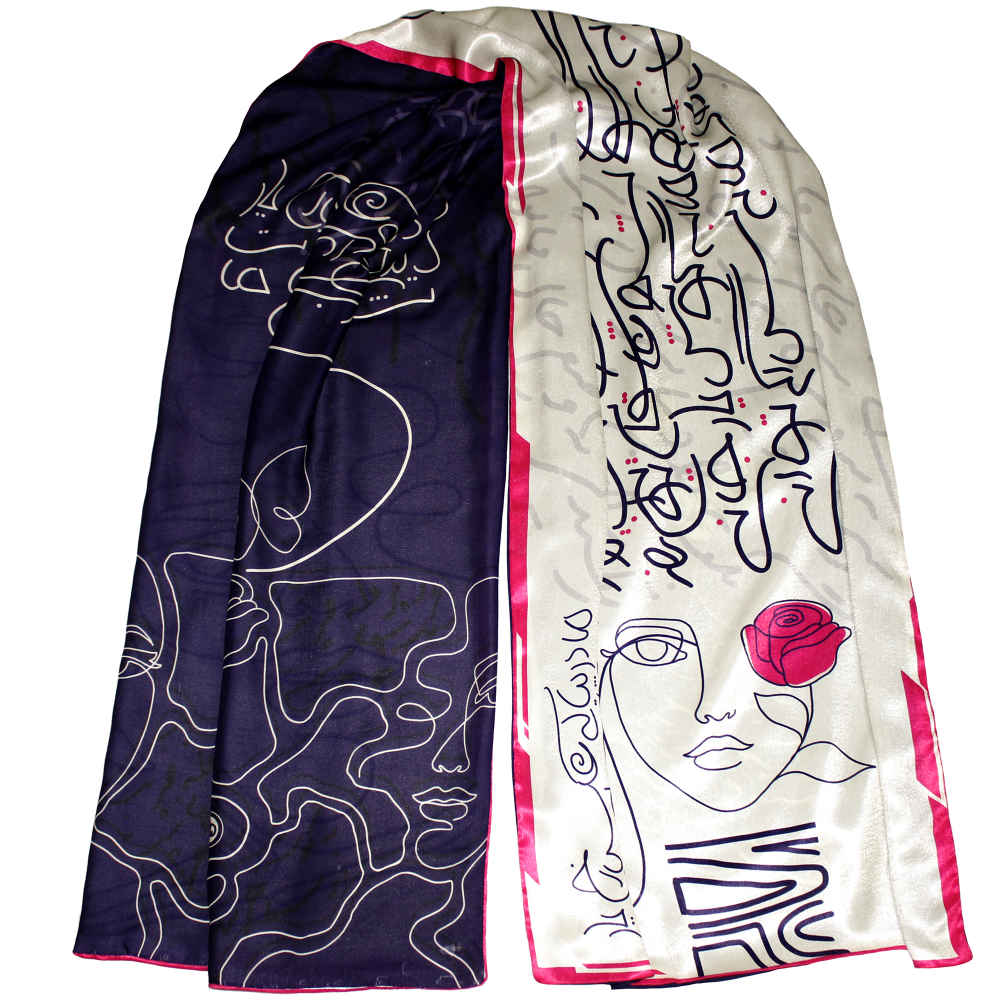 波斯印花丝绸披肩 双面艺术书法 Yar