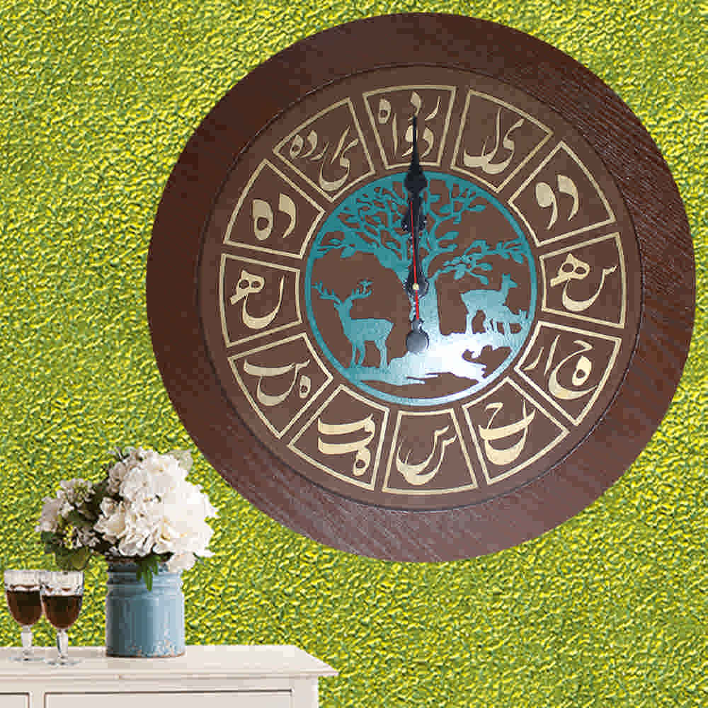 手工波斯木质壁挂时钟 带书法图案 Yavar