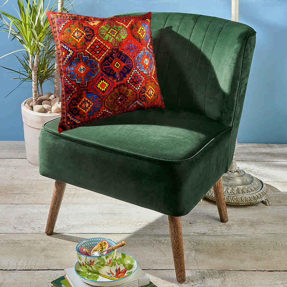 民族红色天鹅绒靠垫 – Qashqai 设计(2件套)