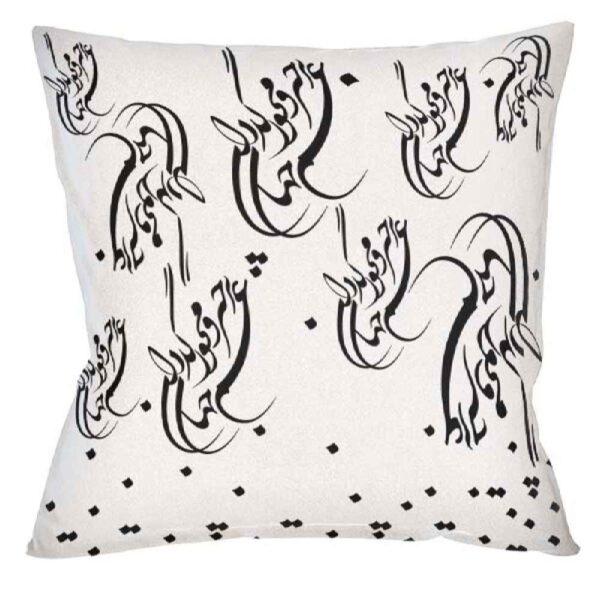 白色波斯天鹅绒靠垫套 – Nastaliq 设计（2件套）