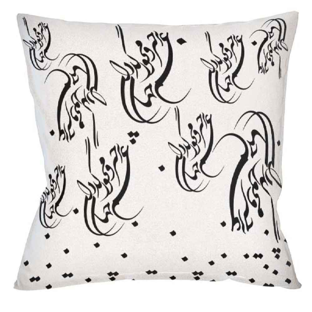 白色波斯天鹅绒靠垫套 – Nastaliq 设计(2件套)