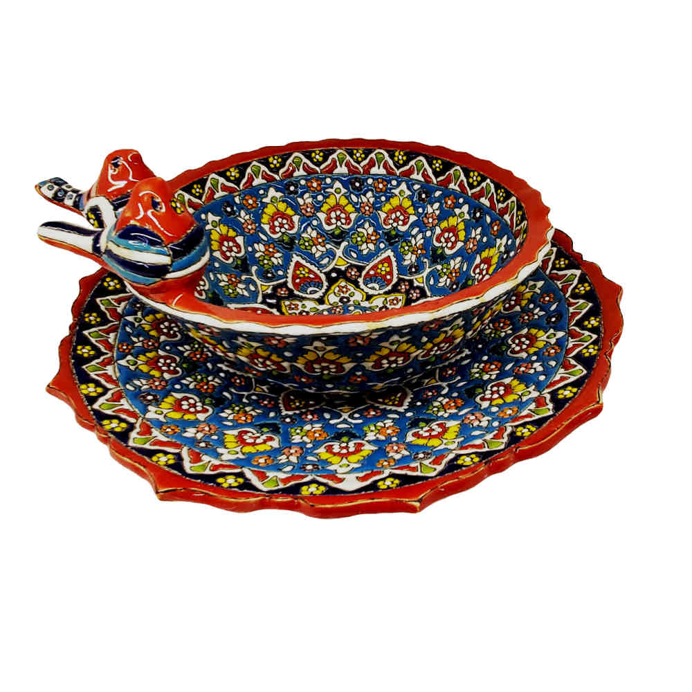 Main image of 波斯手工装饰珐琅彩陶碗与盘 款式 Birds