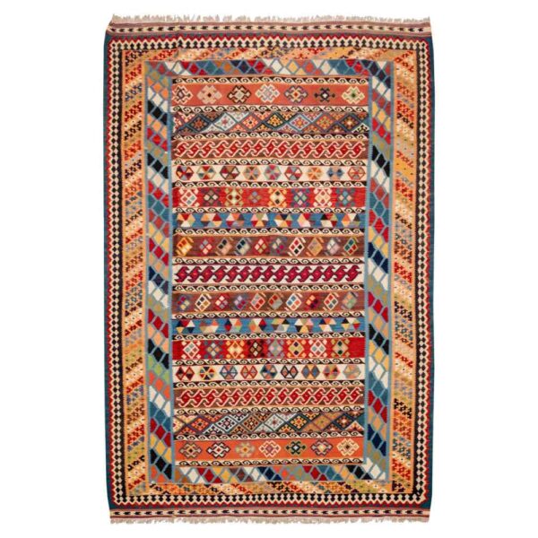 波斯羊毛基里姆地毯 手工编织于奈因 传统 Solmaz