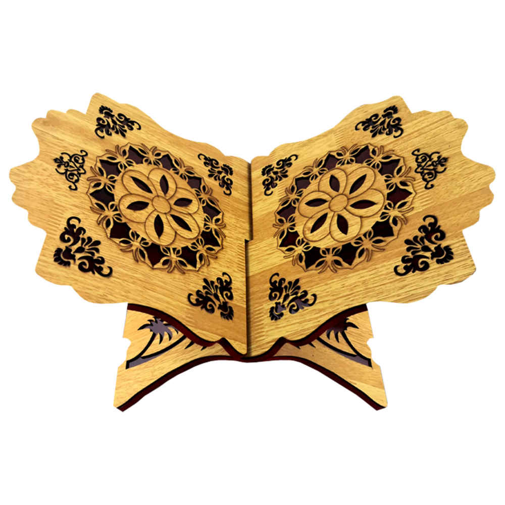 Main image of 可折叠木质古兰经支架 – 花卉图案