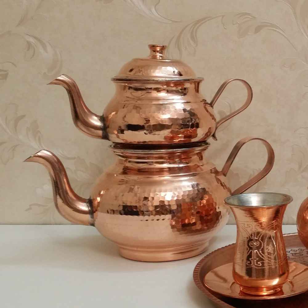 波斯铜双层茶壶 – 耐用锤制 Rayan 款