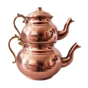 波斯铜双层茶壶 – 耐用锤制 Sadaf 款