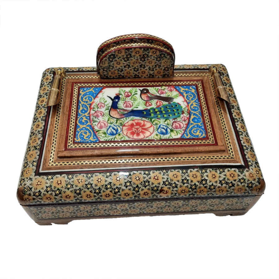 Main image of 鸟类图案木质笔筒 – 正宗波斯 Khatamkari 艺术