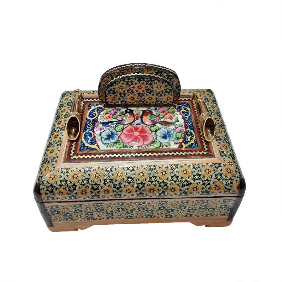 Main image of 花卉优雅 – 手工木质笔筒，波斯 Khatamkari 艺术