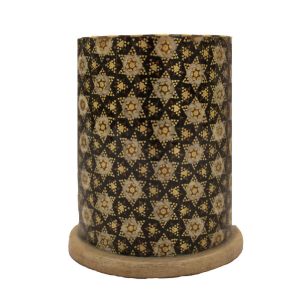 手工木质笔筒 – Khazan 图案，Khatamkari 工艺