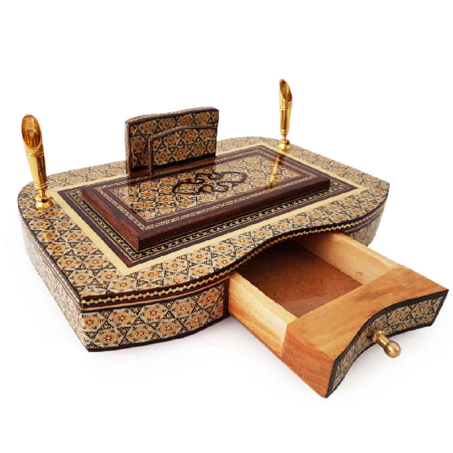 豪华版 – 高级波斯 Khatamkari 木质笔筒