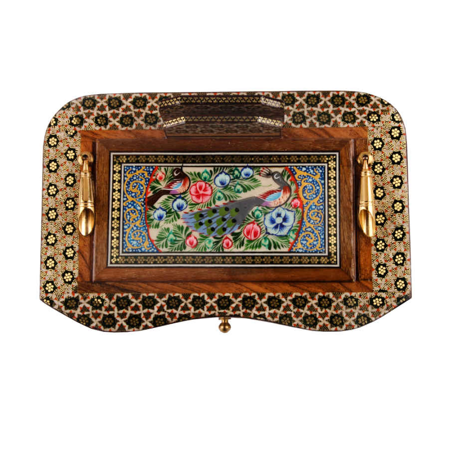 装饰桌面配件 – 孔雀图案，Khatamkari 艺术