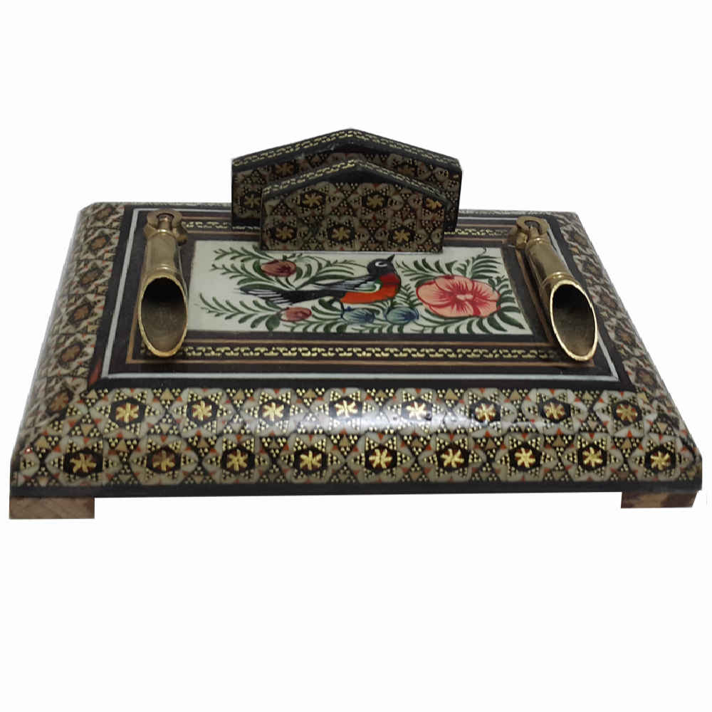 优雅 Khatamkari 木质笔筒 – 传统波斯桌面配件