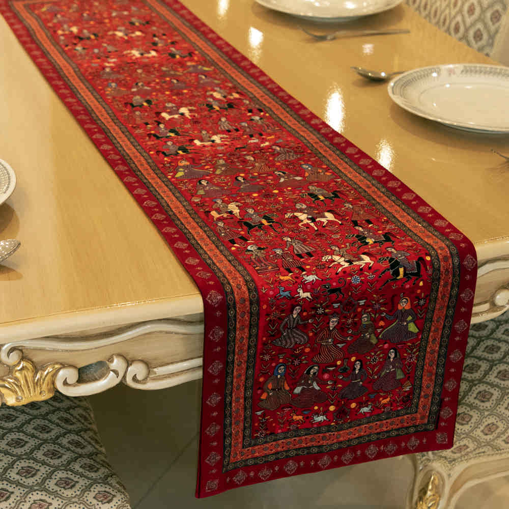 Main image of 波斯典雅红色丝绒桌旗 —— Bazm Bahram 款