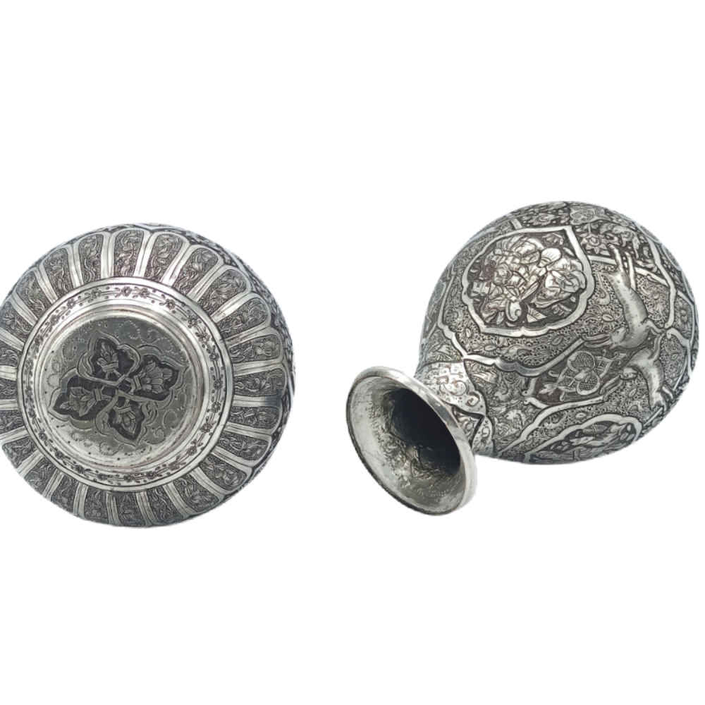 手工波斯雕刻铜花瓶装饰 Tazhib 款 – 两件套