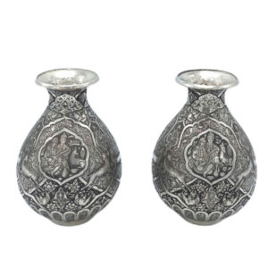 手工波斯雕刻铜花瓶装饰 Tazhib 款 – 两件套