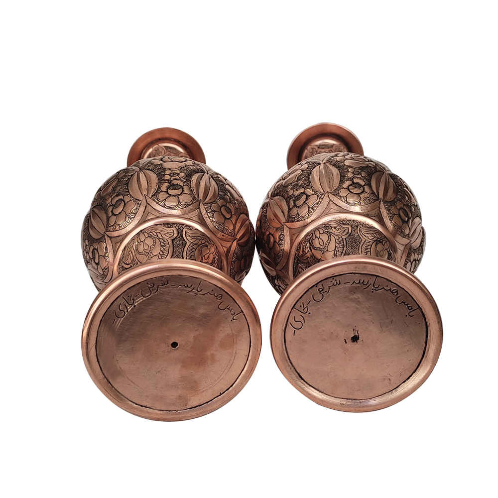 装饰铜瓶 – 手工波斯雕刻 Parseh（2件装）