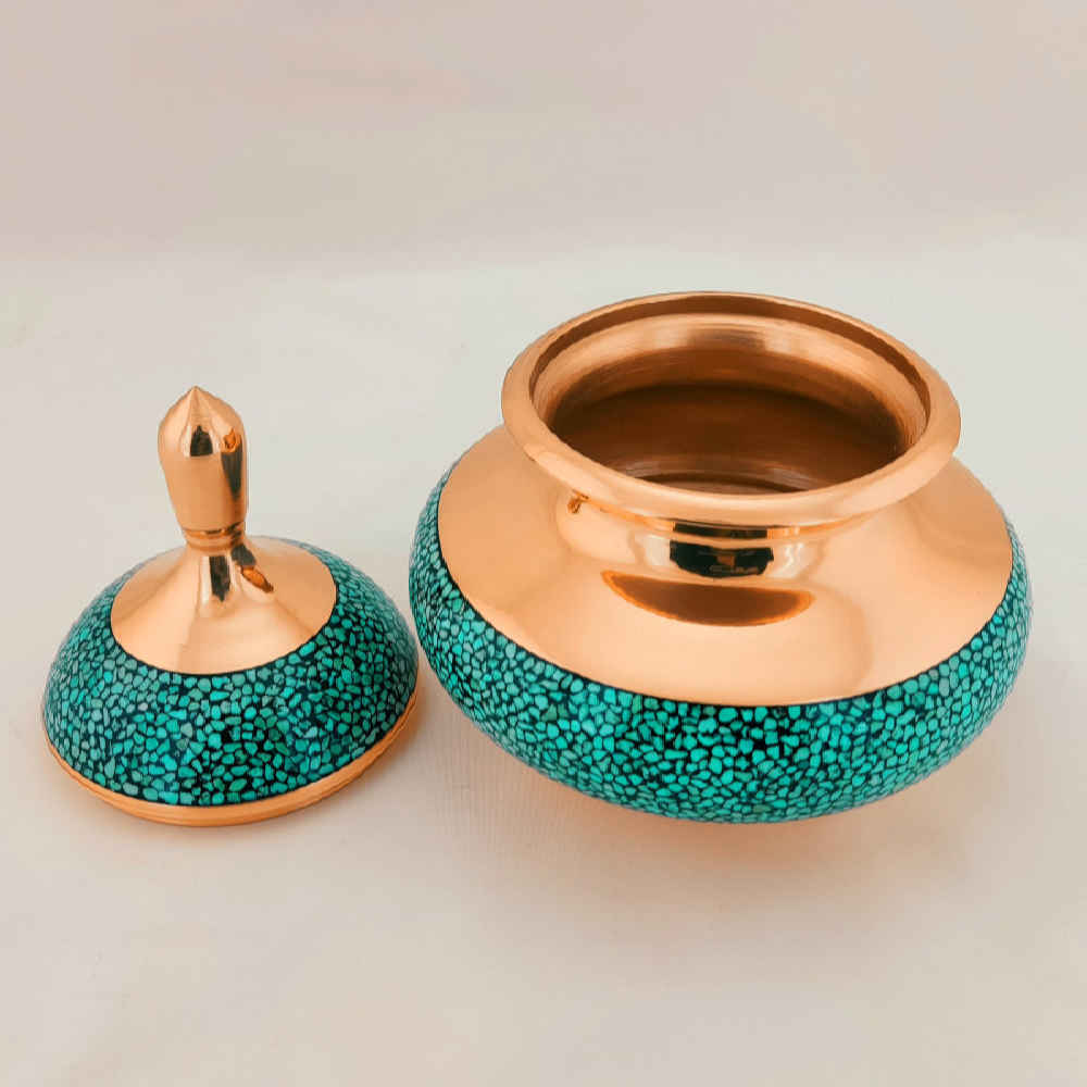 波斯手工镶嵌绿松石铜糖罐 Yara