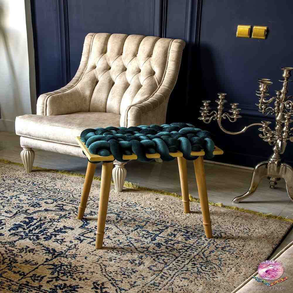 现代针织脚凳 蓝色款