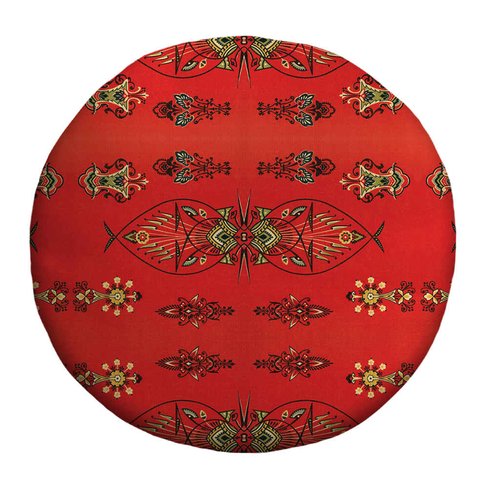 圆形天鹅绒脚凳 木质脚架 波斯艺术灵感 红色 Azar