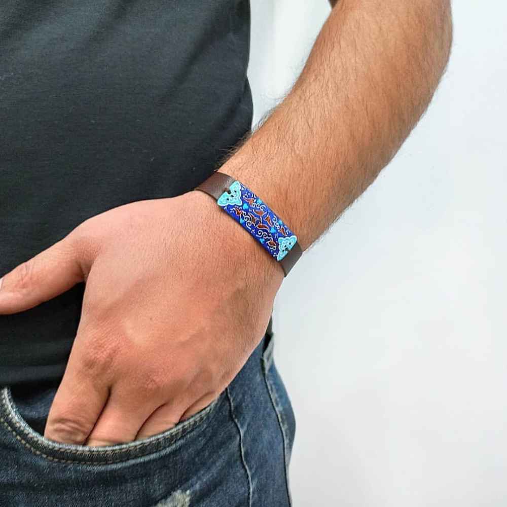 皮革与铜手链珐琅 – 艺术Akhgar款