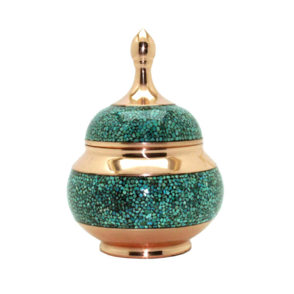 波斯手工镶嵌绿松石铜糖罐 Sana