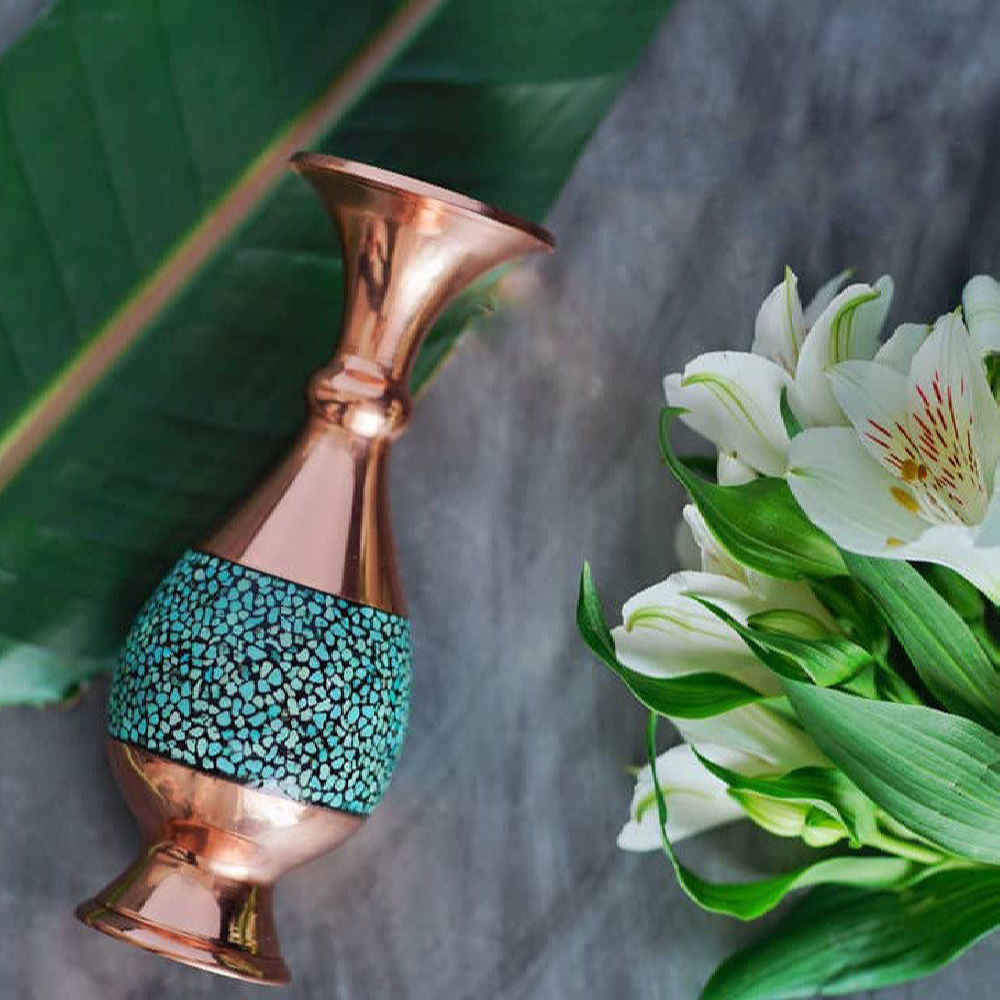 手工波斯镶嵌绿松石铜装饰花瓶 Elham