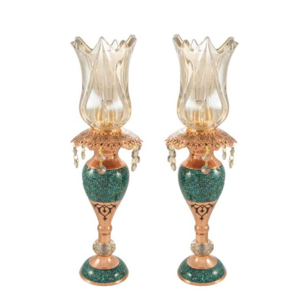手工波斯铜烛台 – 镶嵌绿松石设计 – Helma（2个）